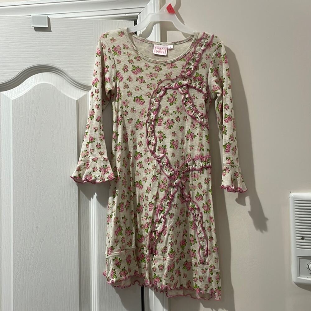 Lilli Lovebird 6 💯 cotton cream twirl dress w/ rose floral pattern euc